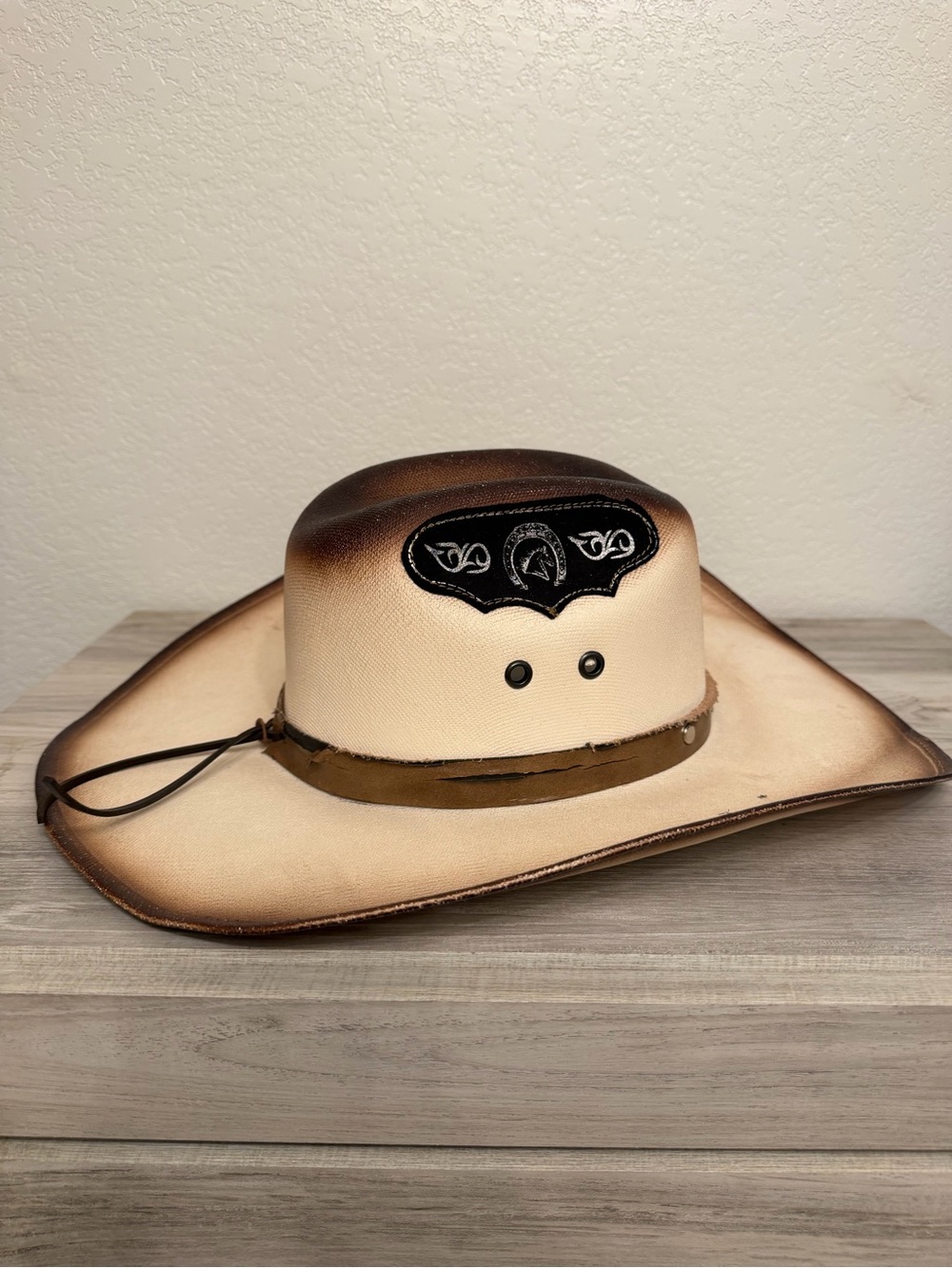 Classic Two-Tone Beige and Brown Western Cowboy Hat